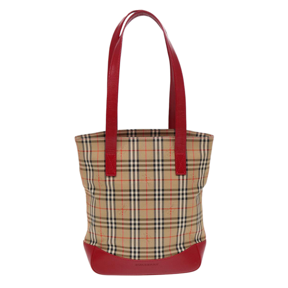 BURBERRY Nova Check Tote Bag Canvas Leather Beige Gold Red Auth 86159 - Picture 13 of 16